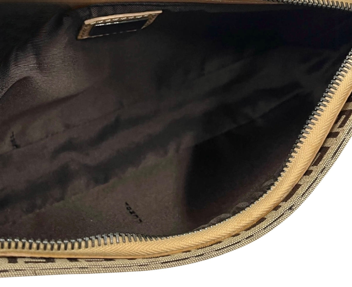 Fendi Vintage Brown Zucchino Zucca Monogram Medium Shoulder Pochette Bag