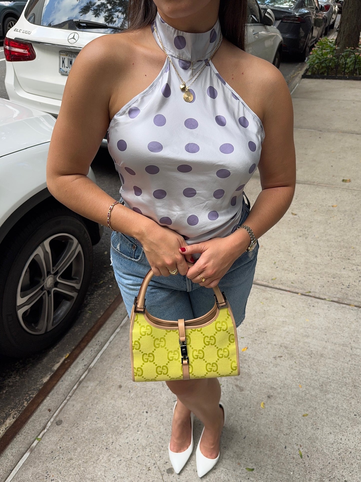 Gucci Vintage Neon Green Giant GG Monogram Small Jackie Bag