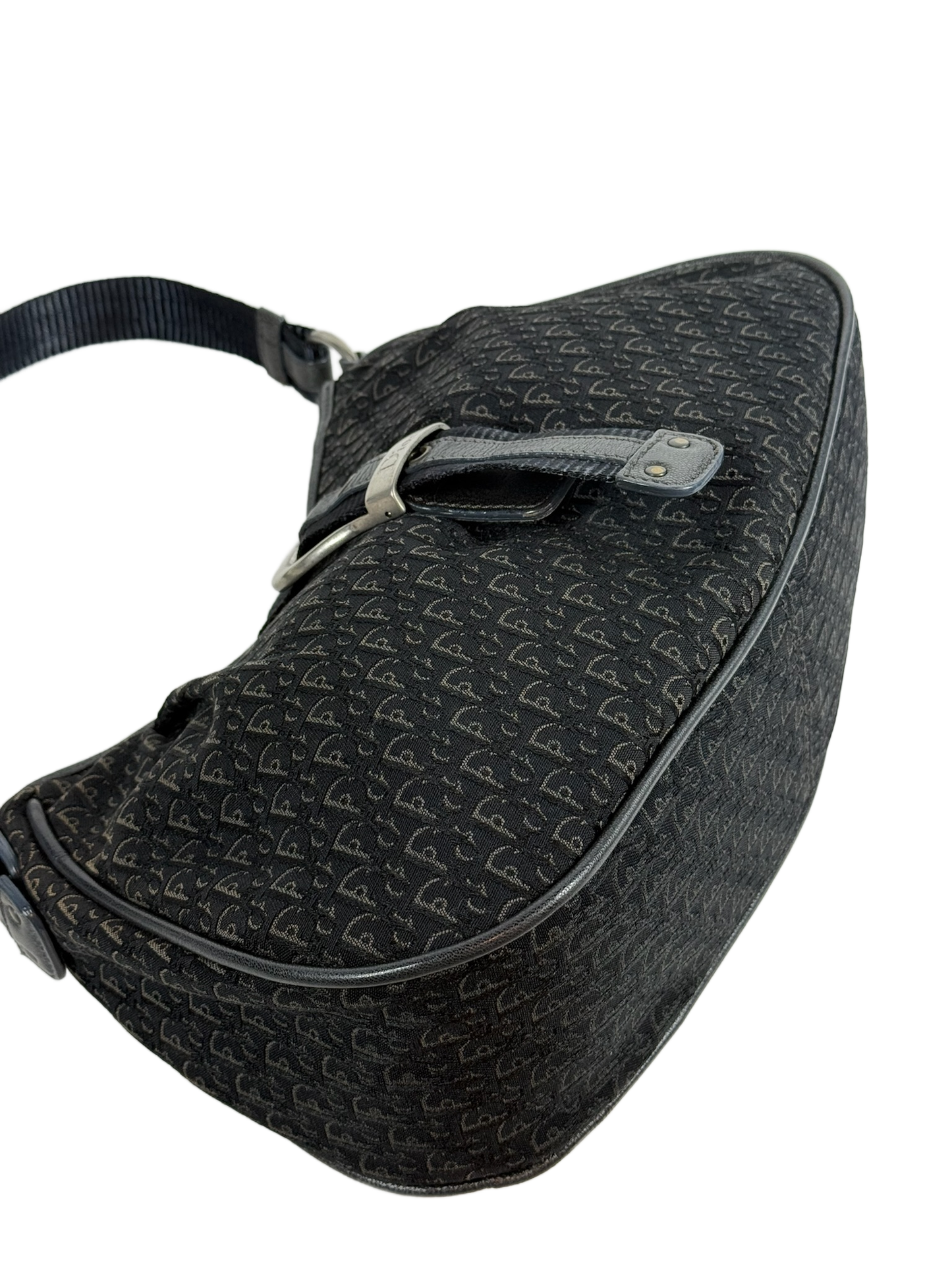 Dior Vintage Black Trotter Monogram Saddle Buckle Small Hobo Shoulder Bag