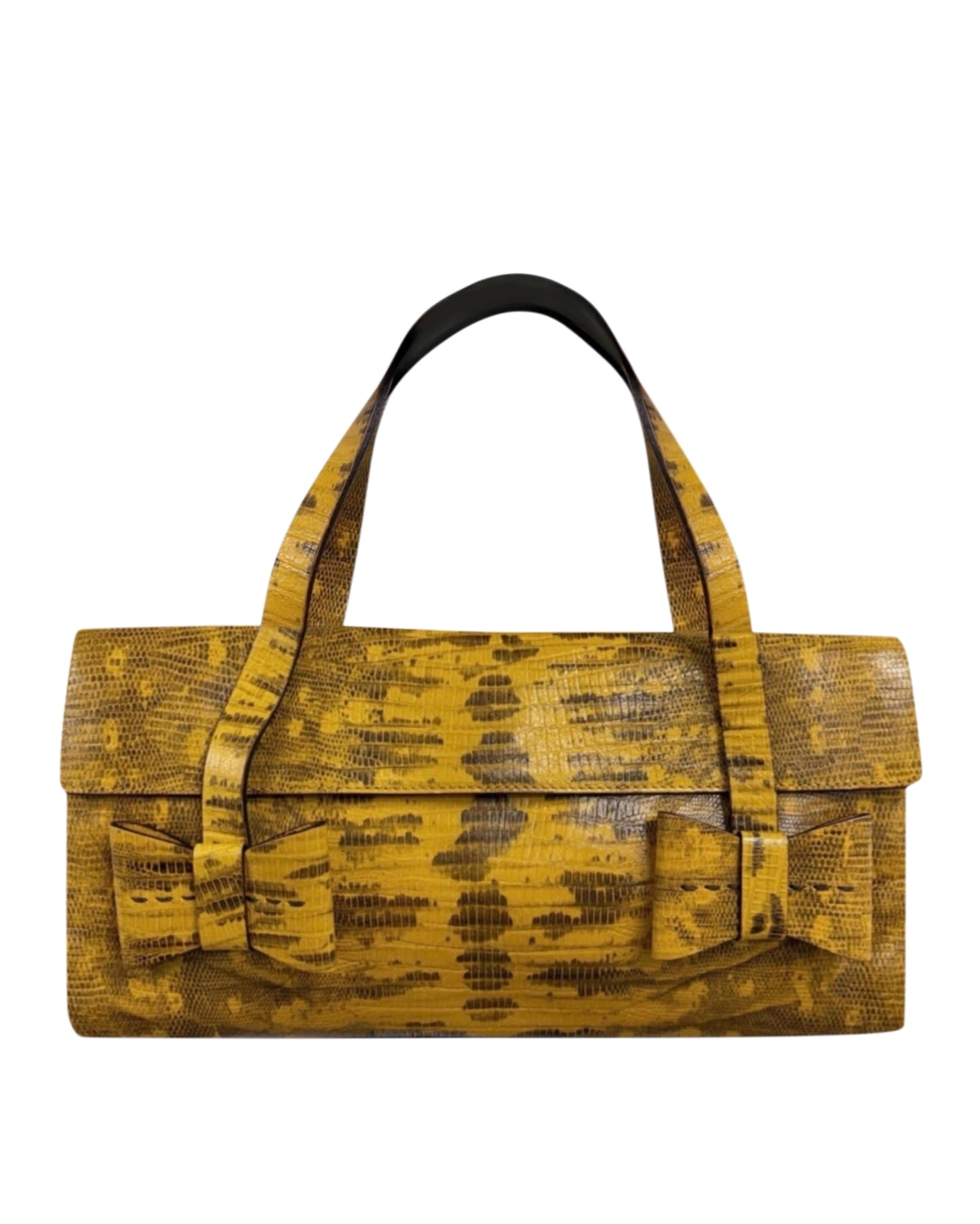 Miu Miu Vintage S/S 2000 Yellow Embossed Lizard Leather Bow Pochette Clutch Bag 
