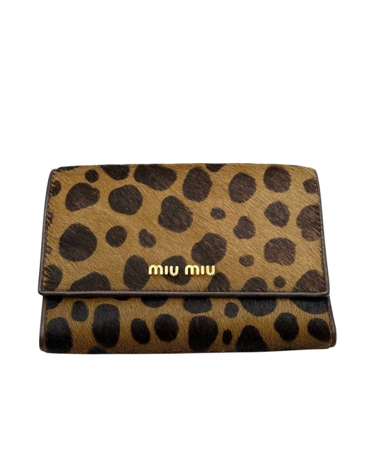 Miu Miu Vintage Brown Spotted Animal Print Pony Hair Snap Trifold Wallet