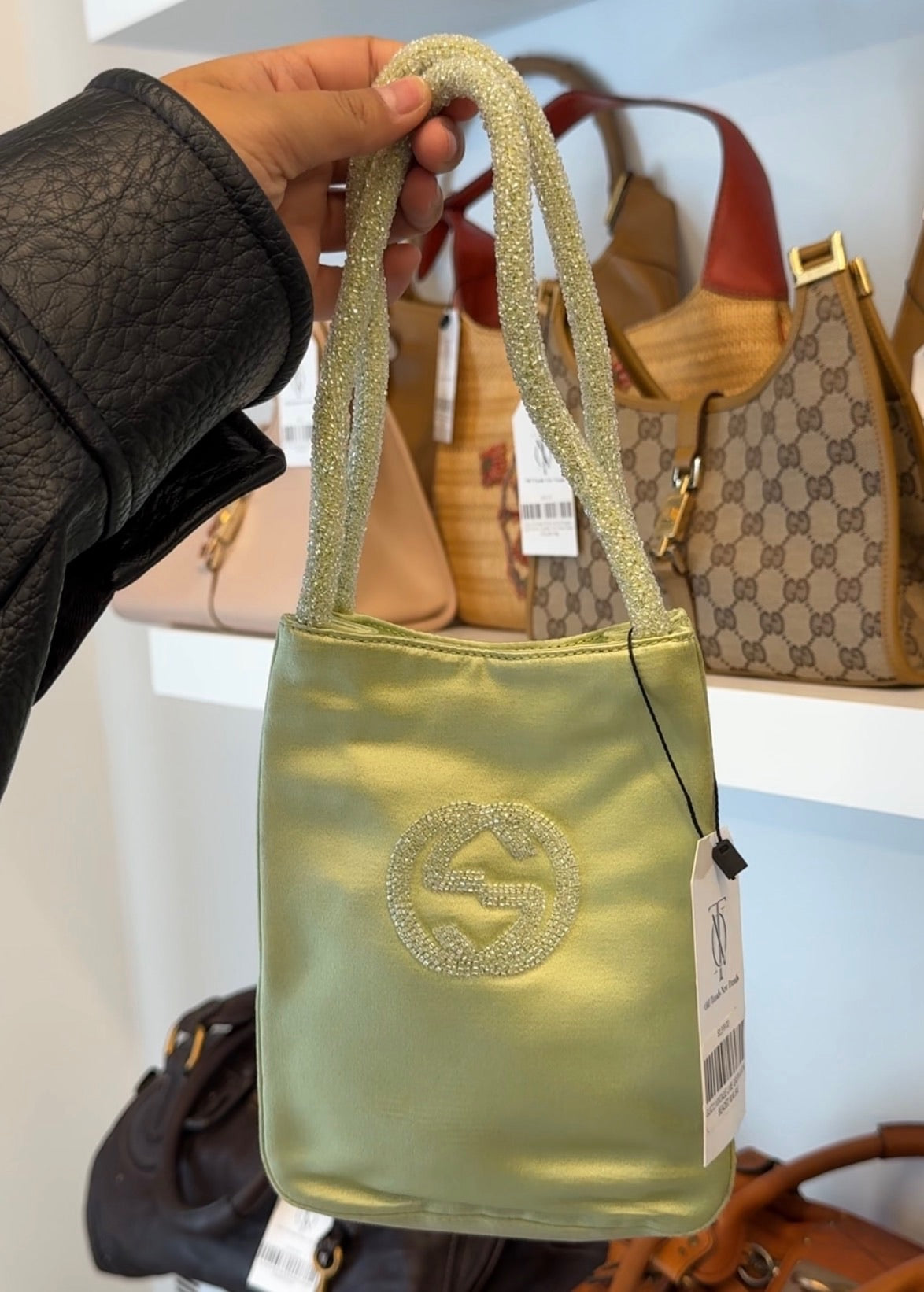 Gucci Vintage Lime Green Satin Beaded Mini Evening Bag