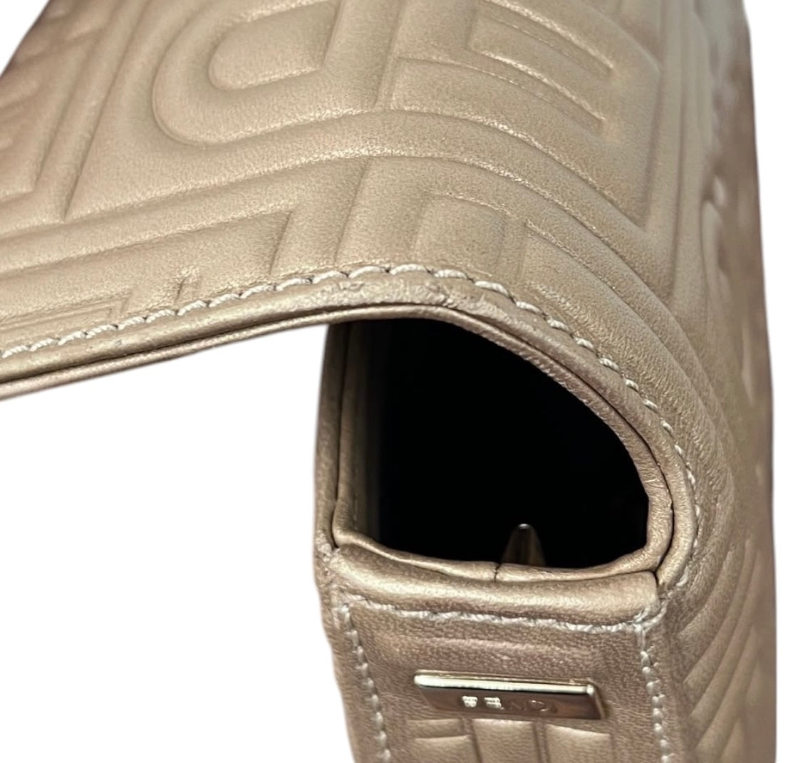 Fendi Metallic Gold Nappa Embossed Leather Shoulder Baguette Bag