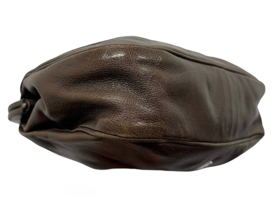 Prada Vintage Light Brown Calfskin Gathered Kisslock Clutch Chain Bag