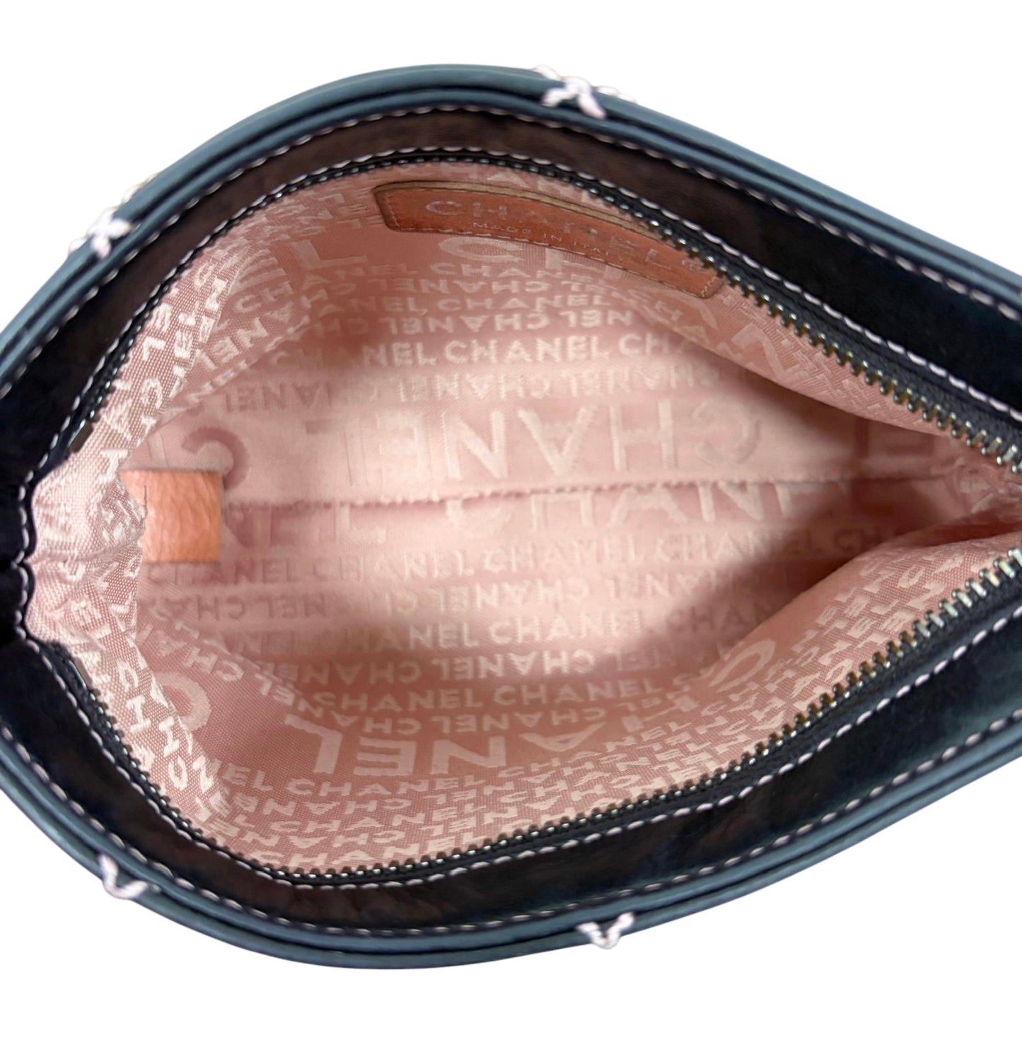 Chanel Vintage 2000s Black Quilted Lambskin Baby Pink Wild Stitch Mini CC Shoulder Pochette Bag 