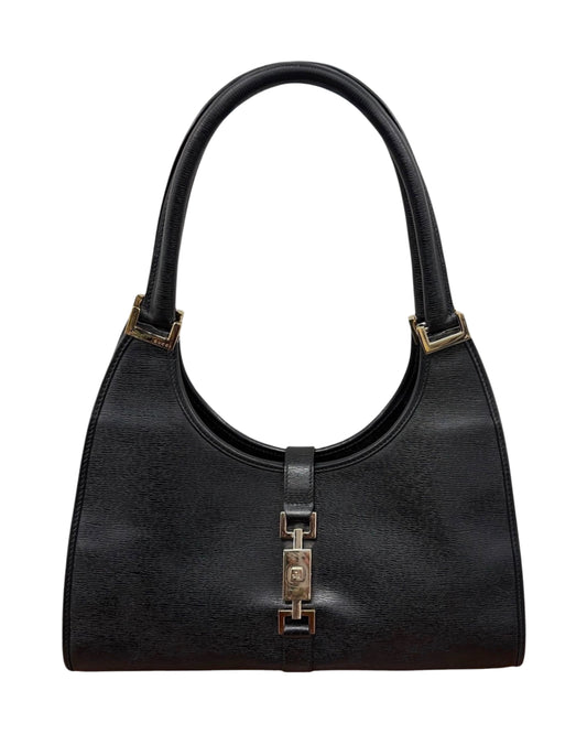 Gucci Vintage Black Coated Leather Medium Jackie Shoulder Bag