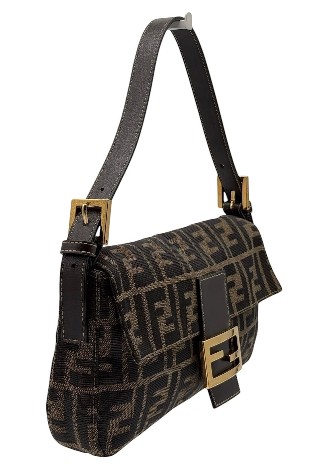 Fendi Vintage Brown Zucca Monogram Classic Baguette with Gold Hardware