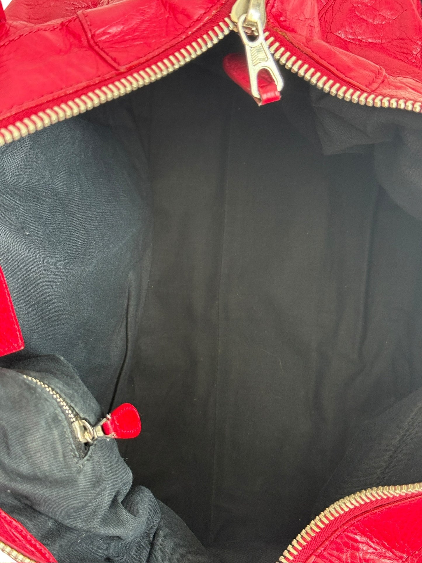 Balenciaga Rubisse Red Leather Giant 21 Silver Work Motocross City Bag