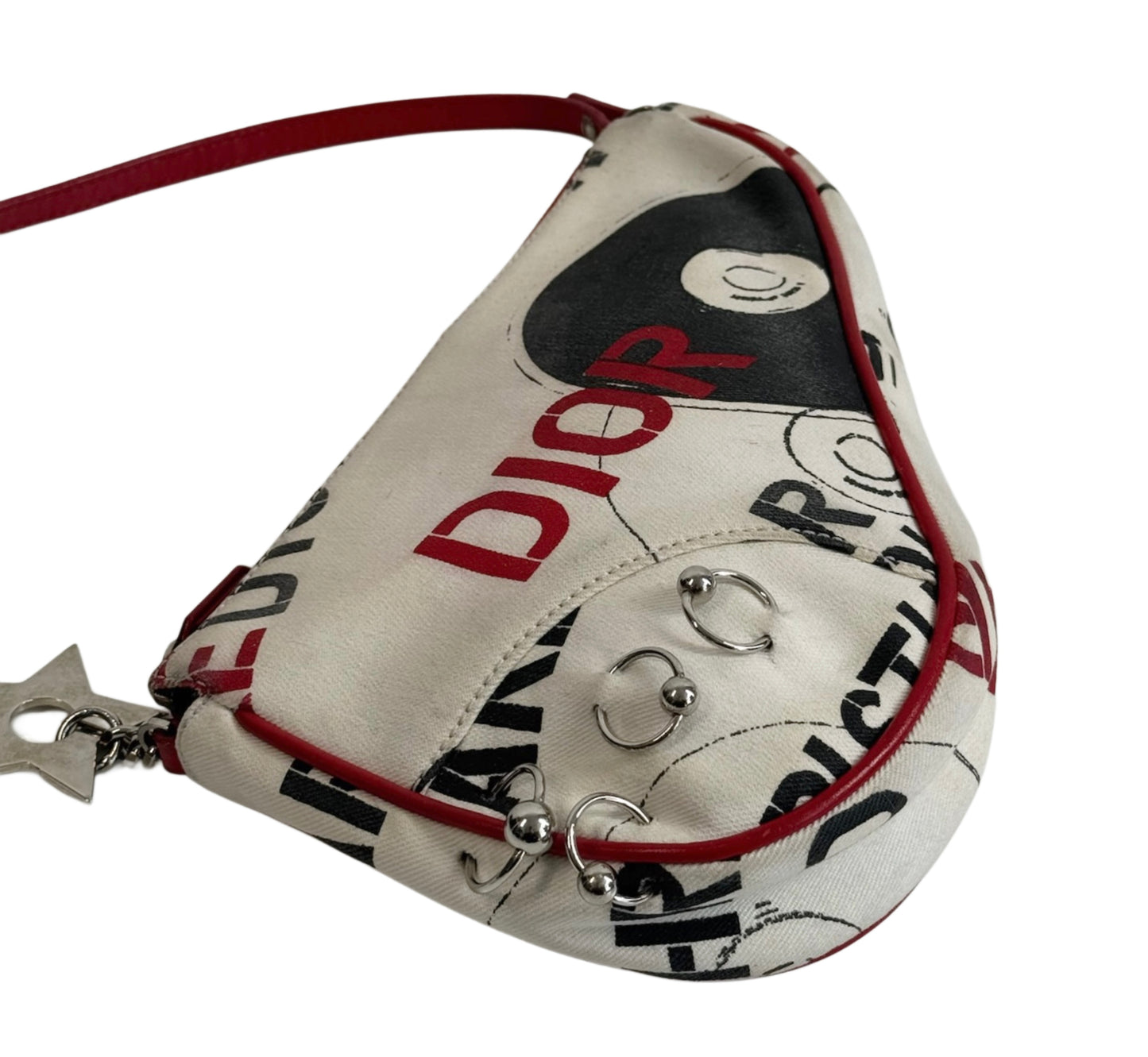 Dior Vintage 2004 White Red & Black Hardcore Piercings Mini Saddle Pochette Bag