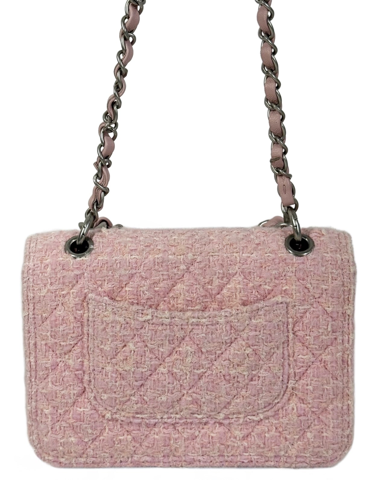 Chanel Pink Tweed Mini Shoulder Top Handle Flap Bag