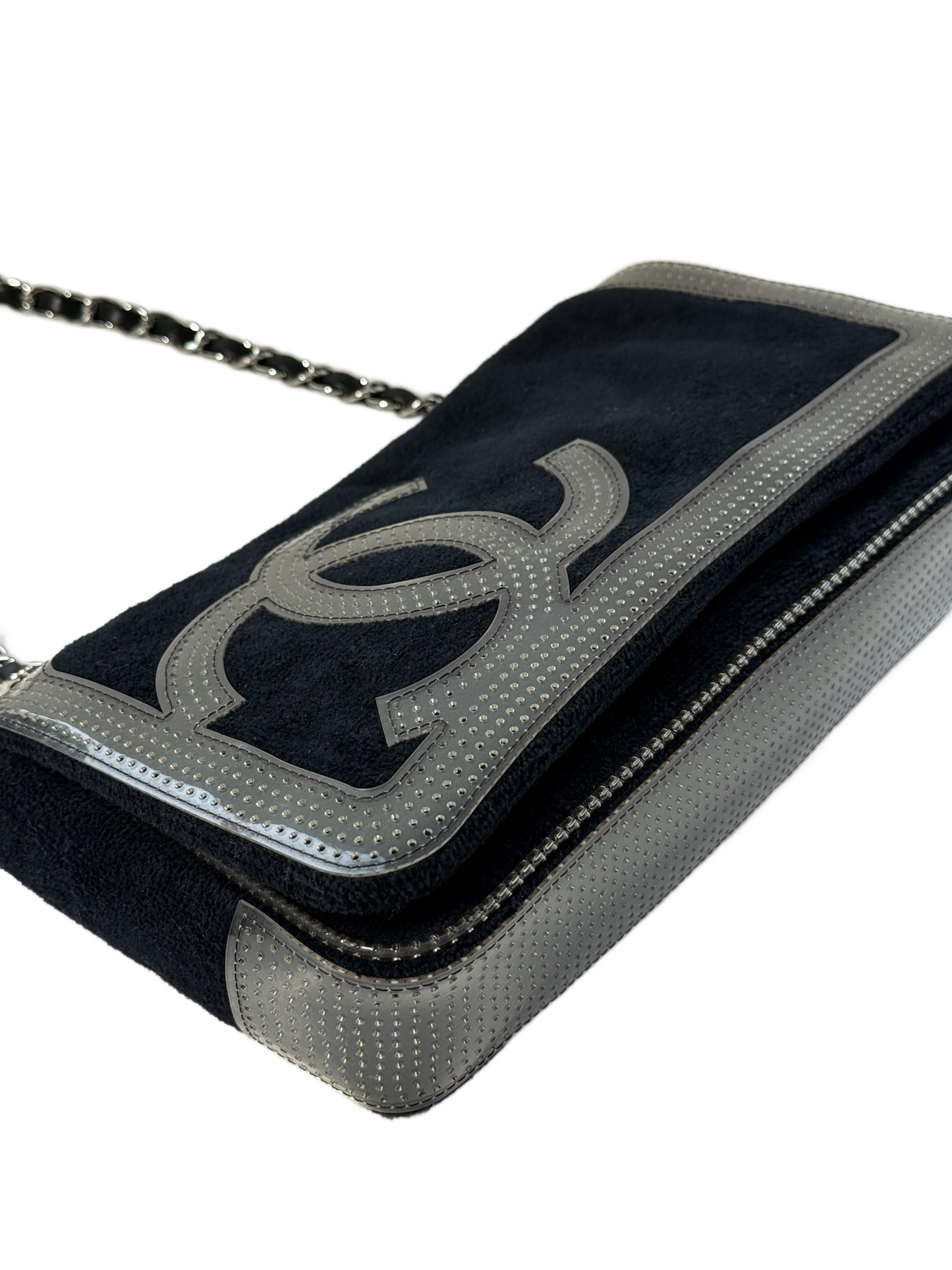 Chanel Vintage Black Terry Cloth PVC CC Sport Line Chain Shoulder Flap Bag