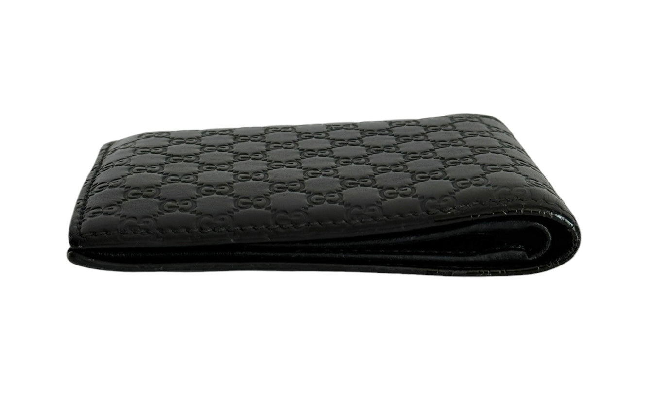 Gucci Vintage Black Lambskin Leather Embossed GG Monogram Microguccissima Men’s Bifold Wallet