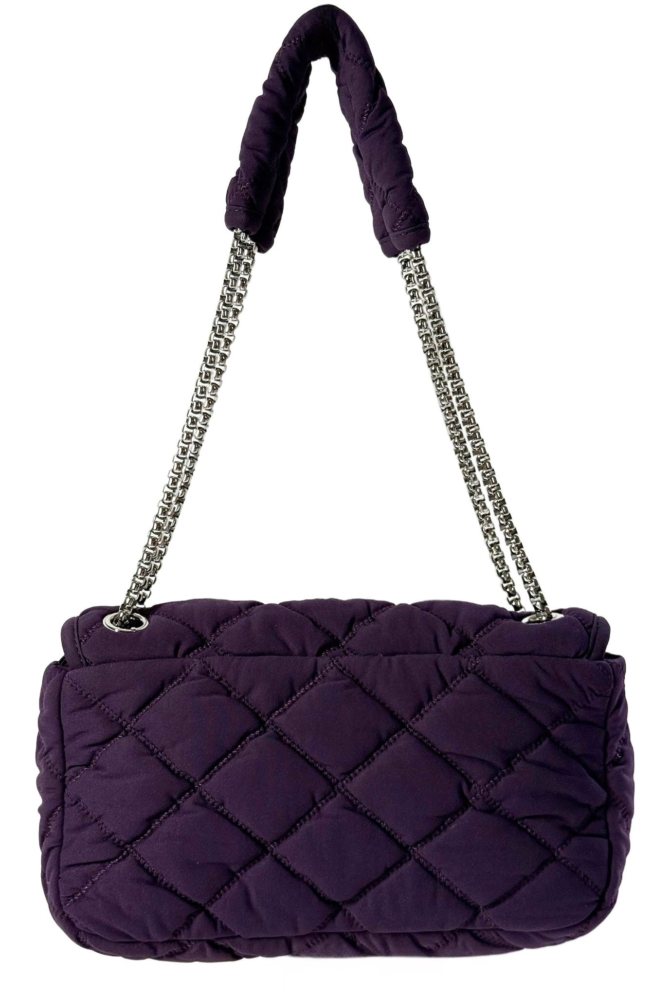 Chanel Vintage Purple Nylon Bubble Quilted Small Shoulder Flap Bag