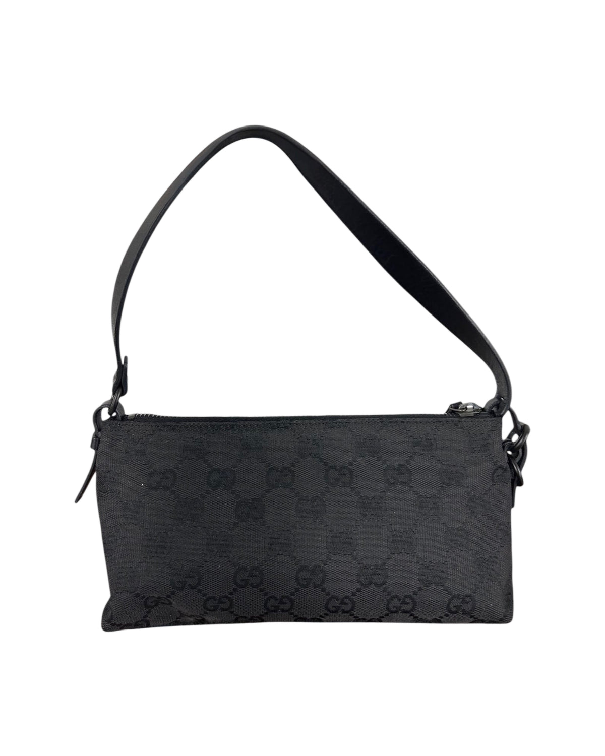 Gucci Vintage Black GG Monogram Pochette Bag with Leather Trim