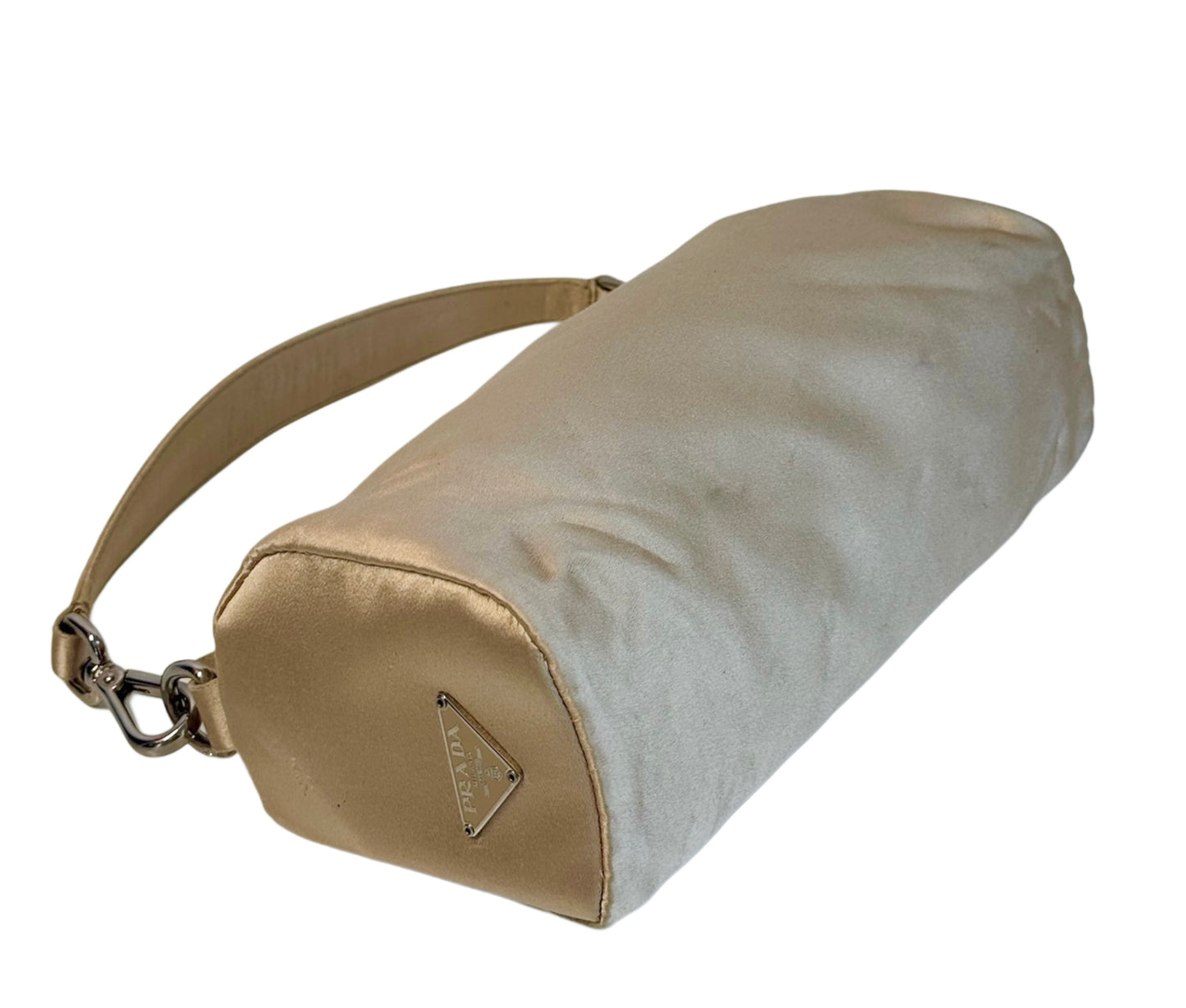 Prada Vintage Ivory Satin Mini Barrel Top Handle Bag