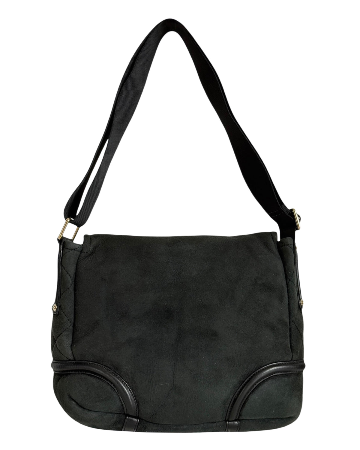 Chanel Vintage Black Micro Suede Shearling Trim CC Logo Small Shoulder Messenger Bag