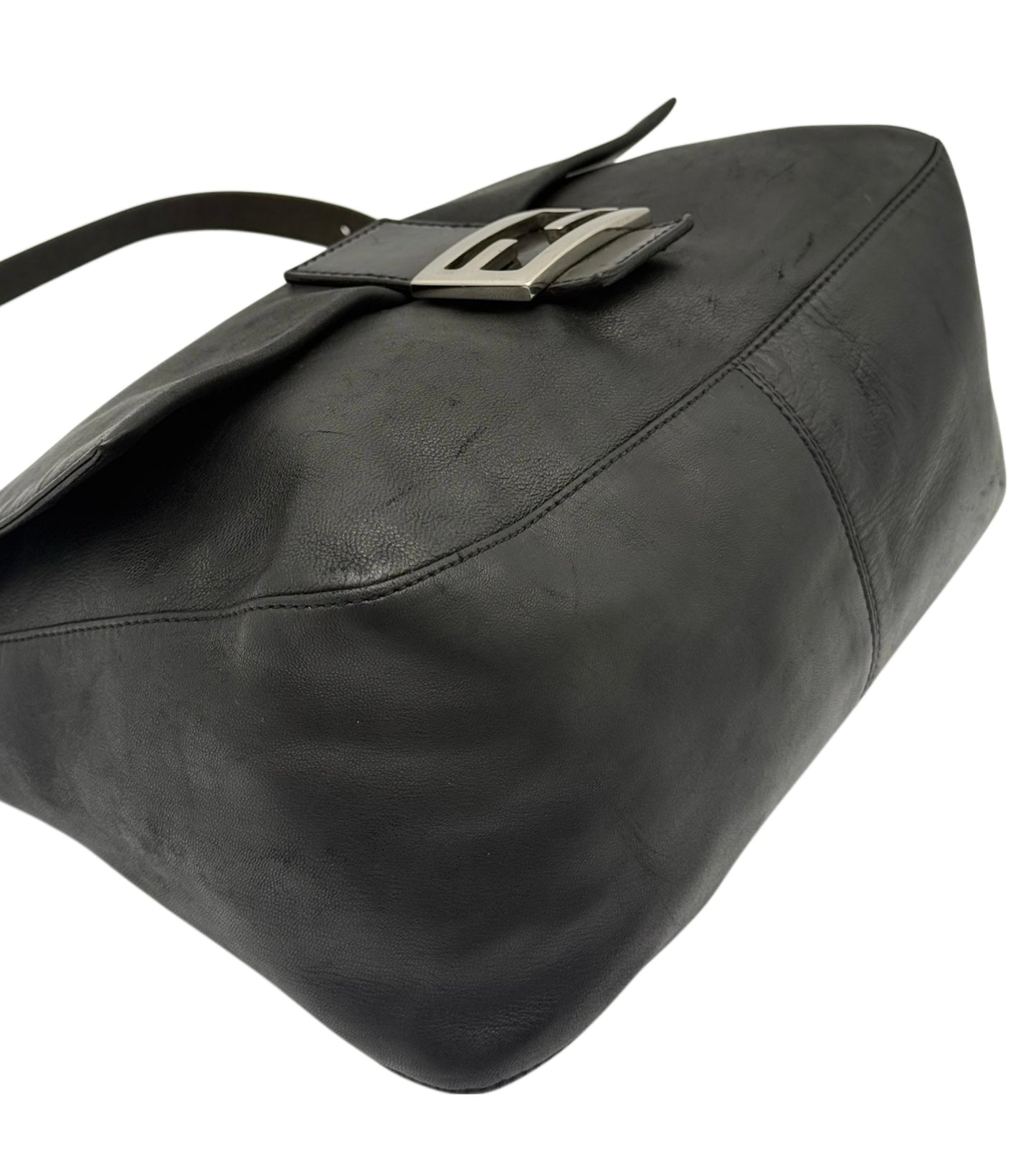 Fendi Vintage Black Lambskin Leather Mamma Baguette Shoulder Bag