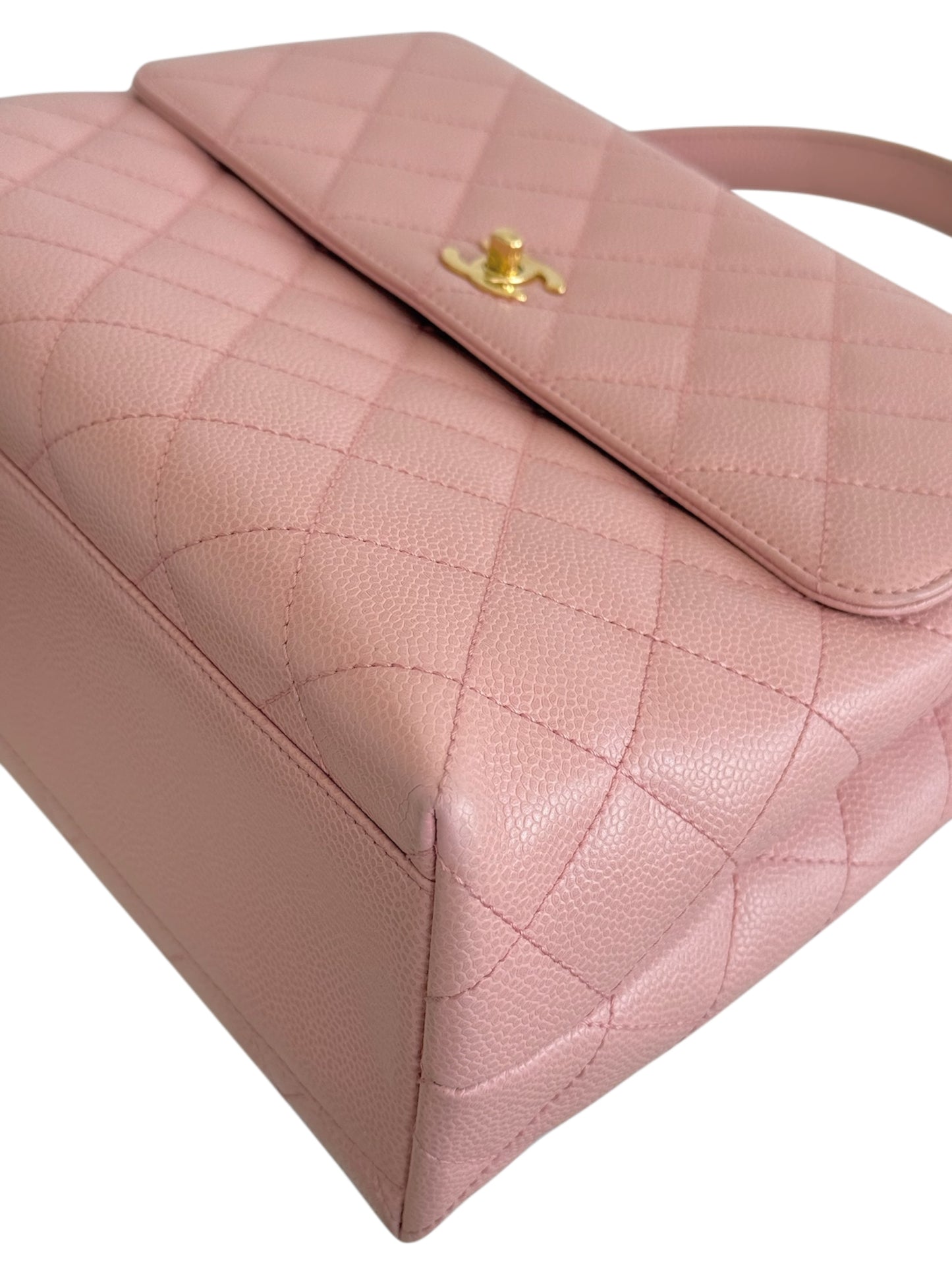 Chanel Vintage 00s Sakura Pink Quilted Caviar Leather Medium Kelly Top Handle Classic Flap Bag