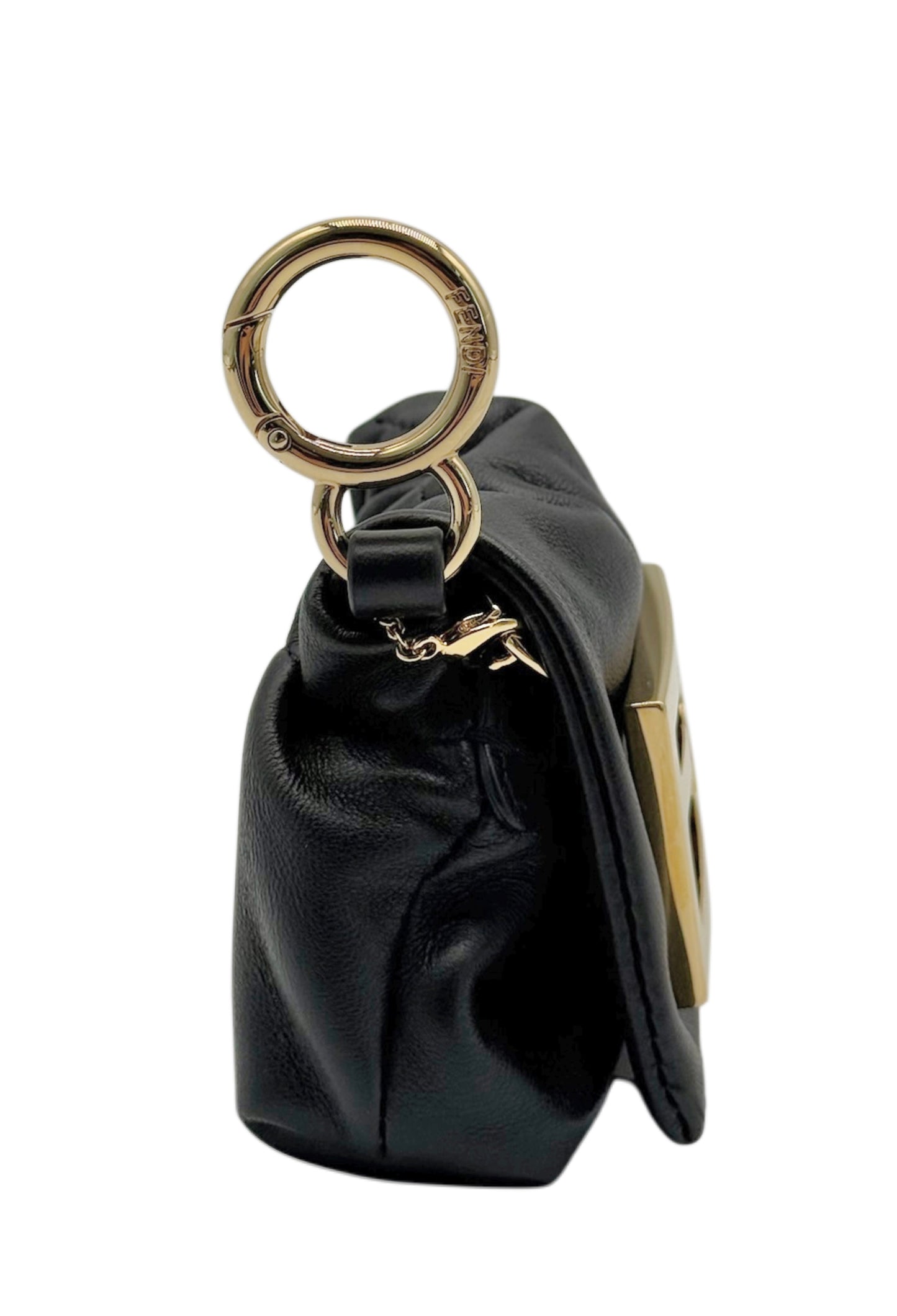 Fendi Black Lambskin Micro Baguette Card Holder Shoulder / Crossbody Key Chain Bag Charm Pouch