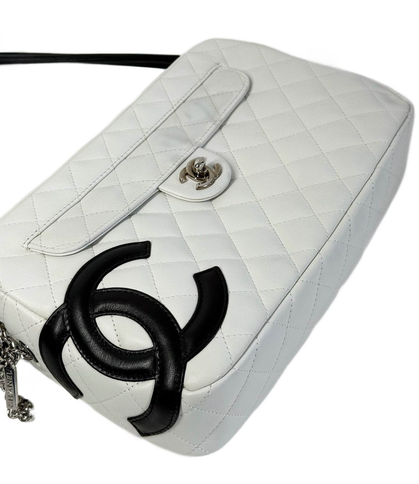 Chanel Vintage 00s White Quilted Lambskin Black CC Cambon Small Messenger Shoulder Bag — Repainted