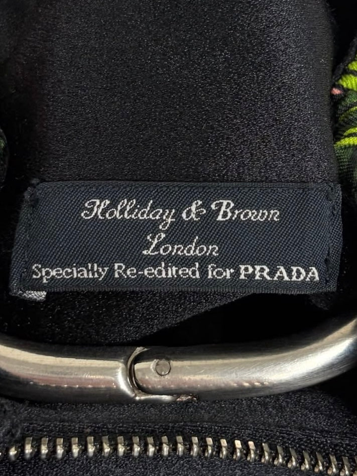 Prada Vintage Holliday & Brown London Green and Pink Twill Floral Tulipano Metal Top Handle Mini Bracelet Bag