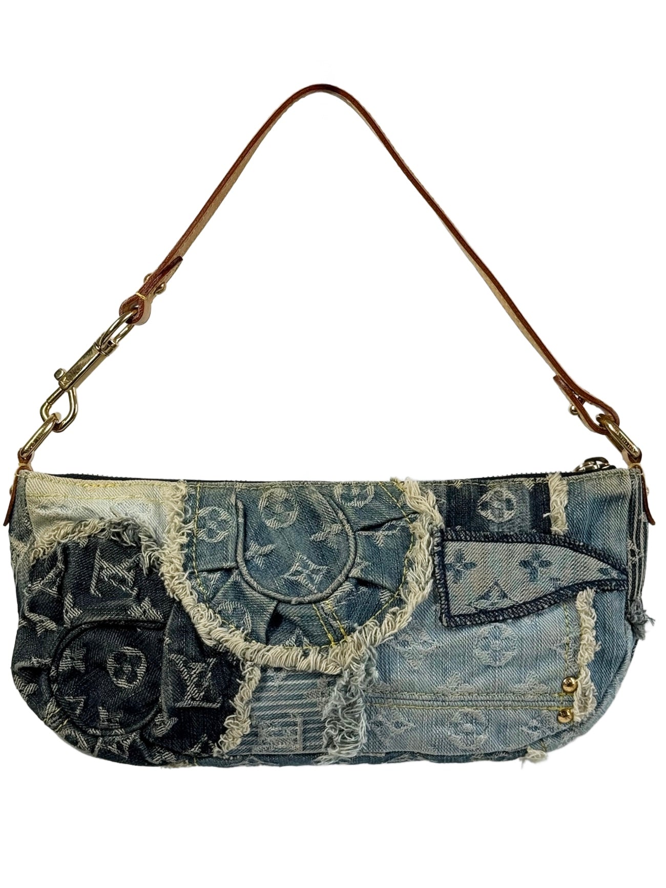 Louis Vuitton Vintage 2007 Blue Denim Monogram Patchwork Shoulder Pochette Bag