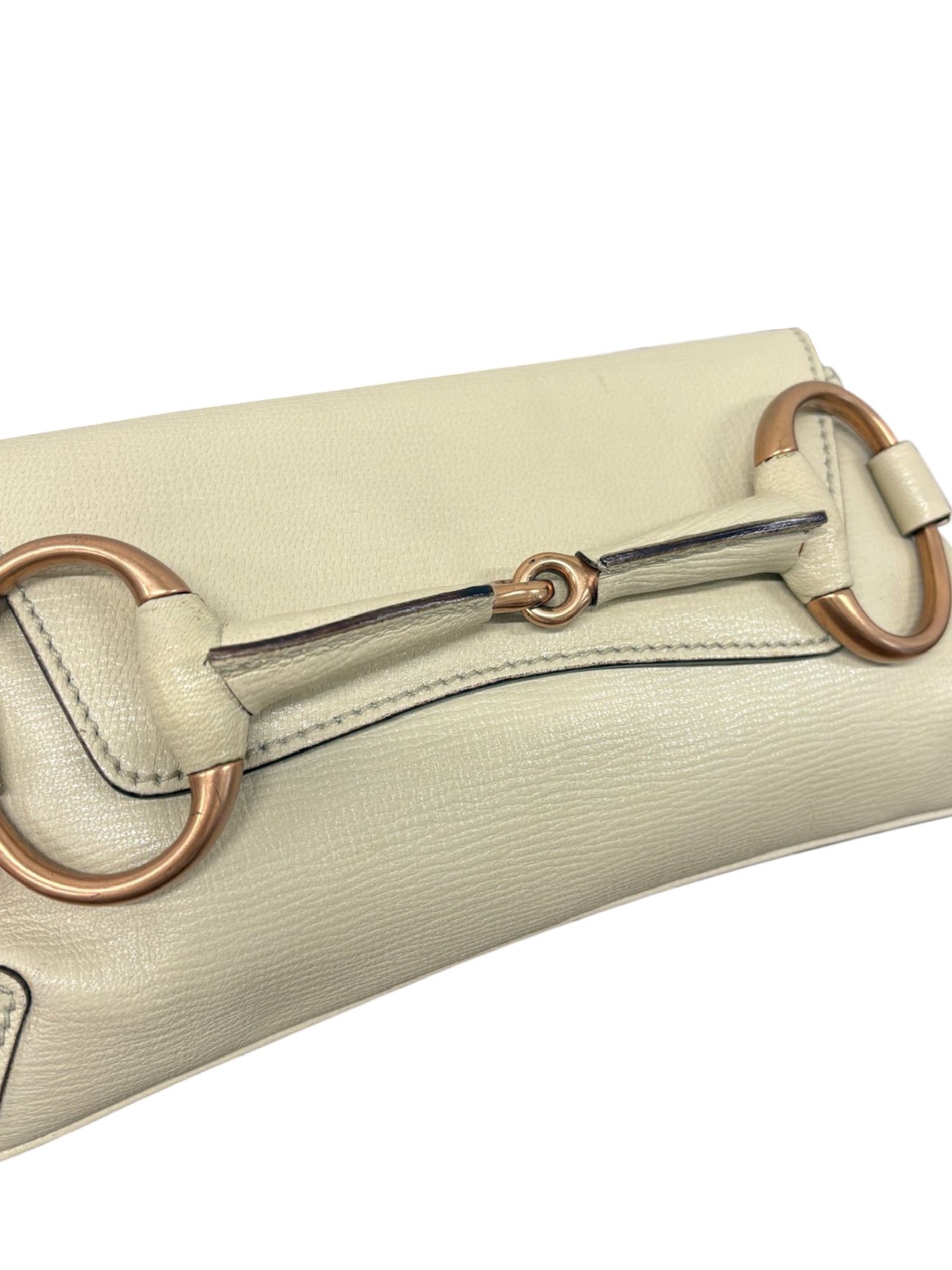 Gucci Vintage Ivory Leather Small Horsebit Shoulder Clutch Bag