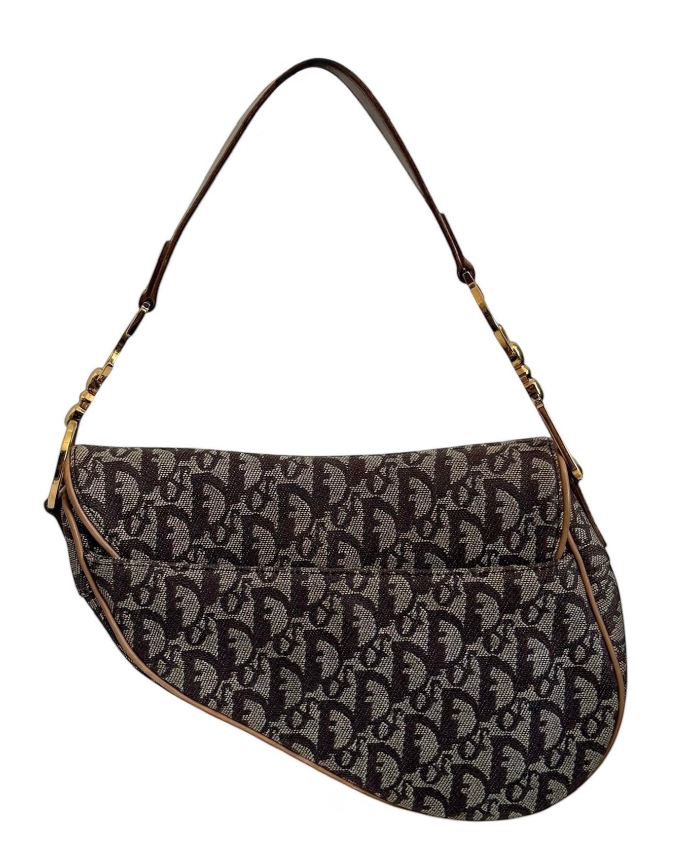 Dior Vintage 2002 Brown Trotter Monogram Medium Saddle Bag
