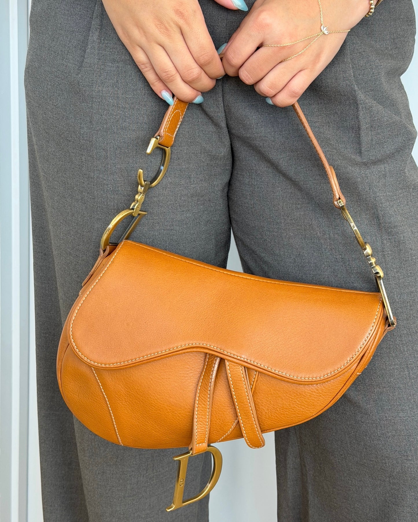 Dior Vintage 2002 Light Brown Calfskin Leather Medium Saddle Bag