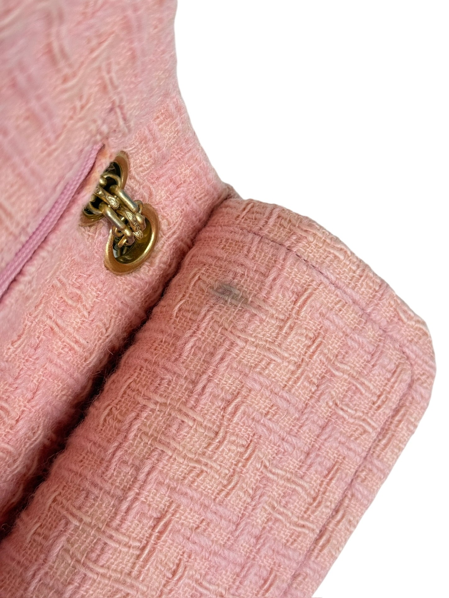 Chanel Light Pink Tweed 2.55 Reissue Medium Double Flap Bag with Aged Gold Hardware