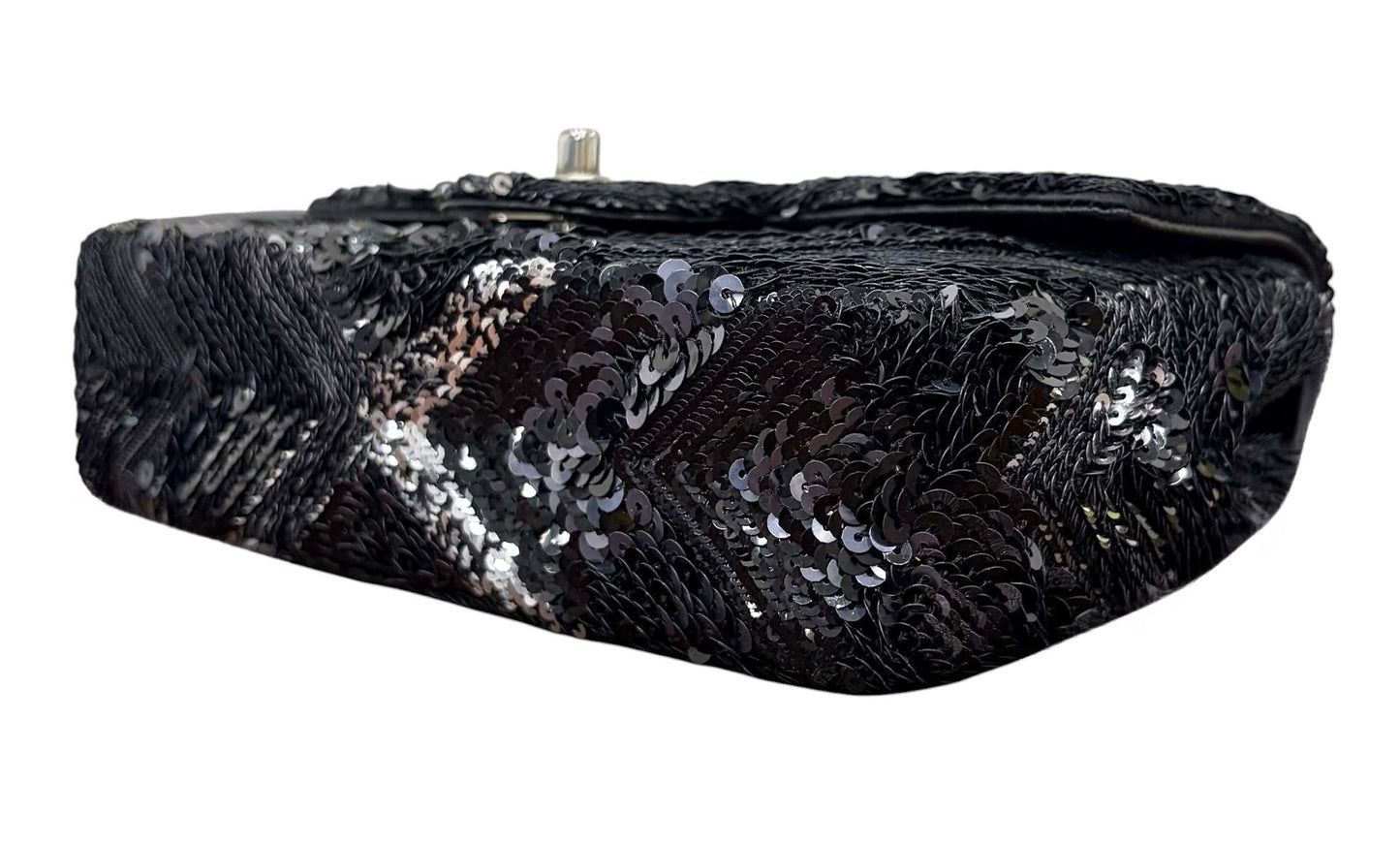 Chanel 2016 Black & Navy Blue Chevron Sequin Mini Rectangular Shoulder Flap Bag