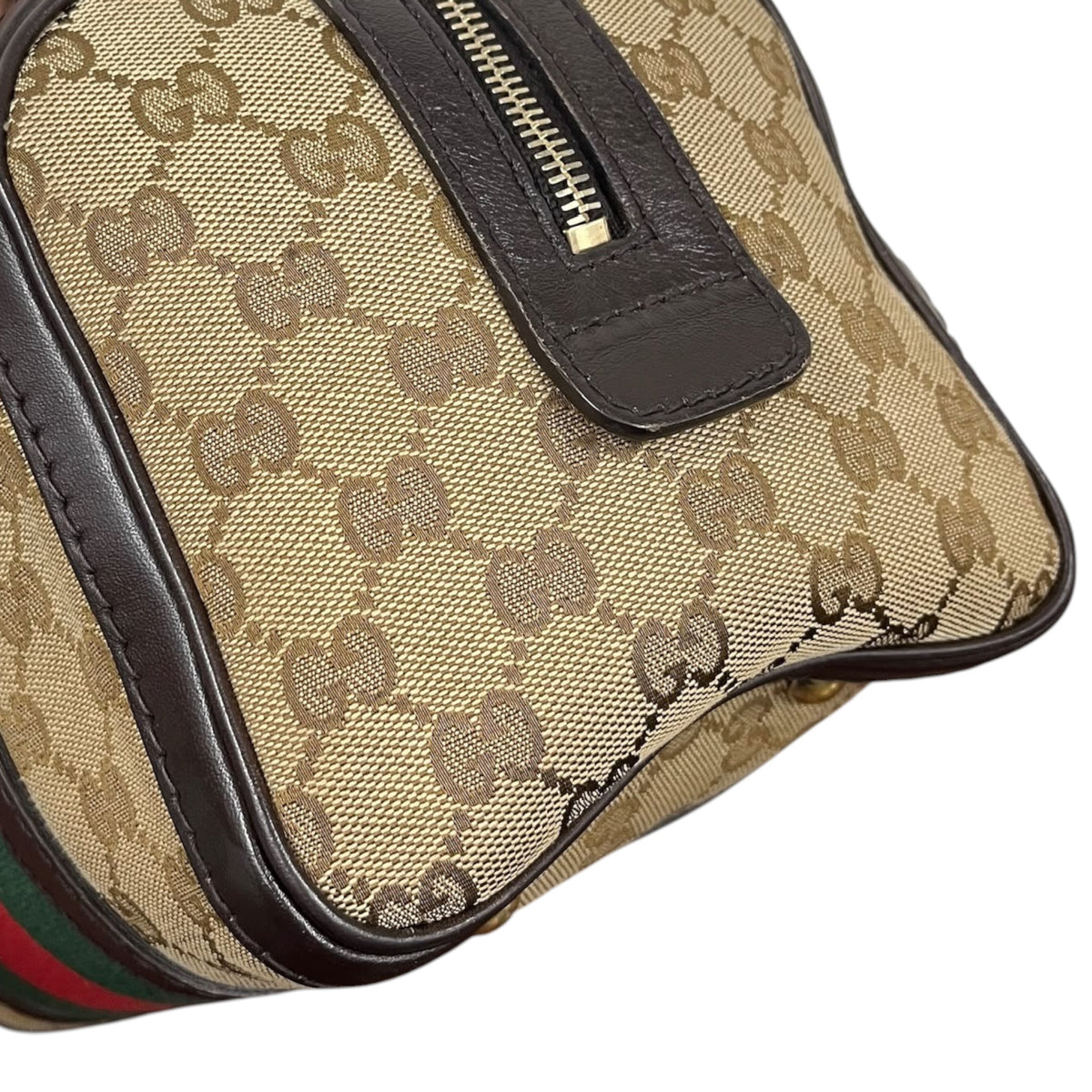 Gucci Vintage Brown GG Monogram Webb Stripe Small Joy Boston Two-Way Bag