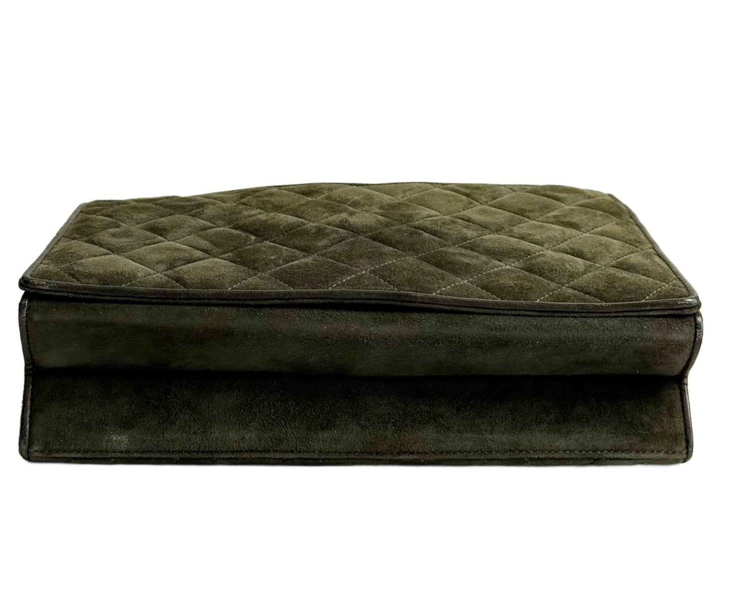 Chanel Vintage Green Quilted Quilted Suede CC Logo Full Flap Shoulder Bag w 24K GPHW