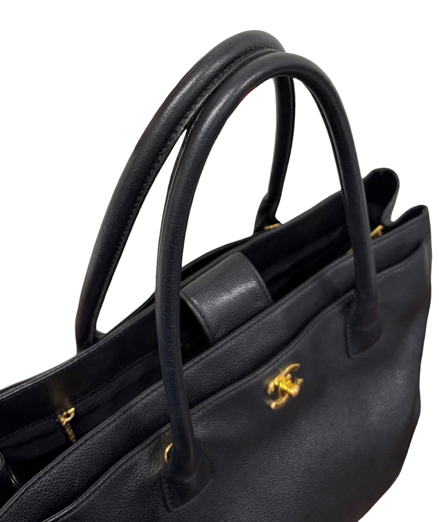 Chanel Vintage 00s Black Deerskin Two-Way Medium Cerf Executive Tote Bag With 24K Gold Plated Hardware