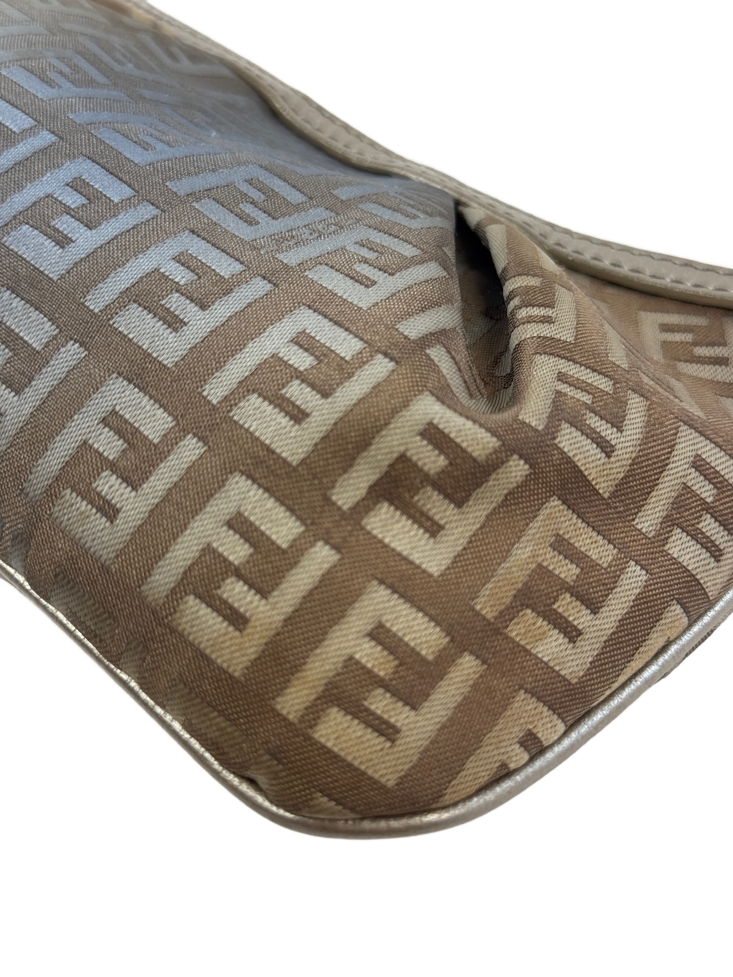 Fendi Vintage Brown Blue Metallic Ombré Zucca Zucchino Monogram Charm Pochette Chain Bag