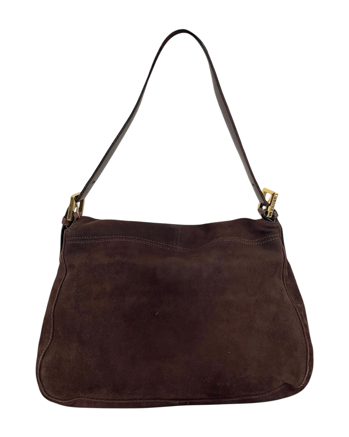 Fendi Vintage 90s Classic Brown Suede Mamma Shoulder Baguette Bag