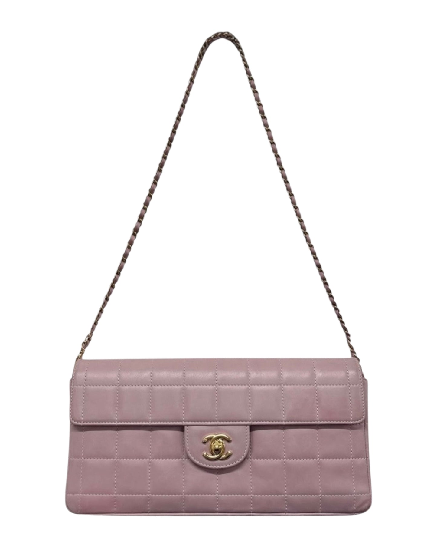 Chanel Vintage 00s Light Pink Chocolate Bar Quilted Lambskin East West Shoulder Flap Bag