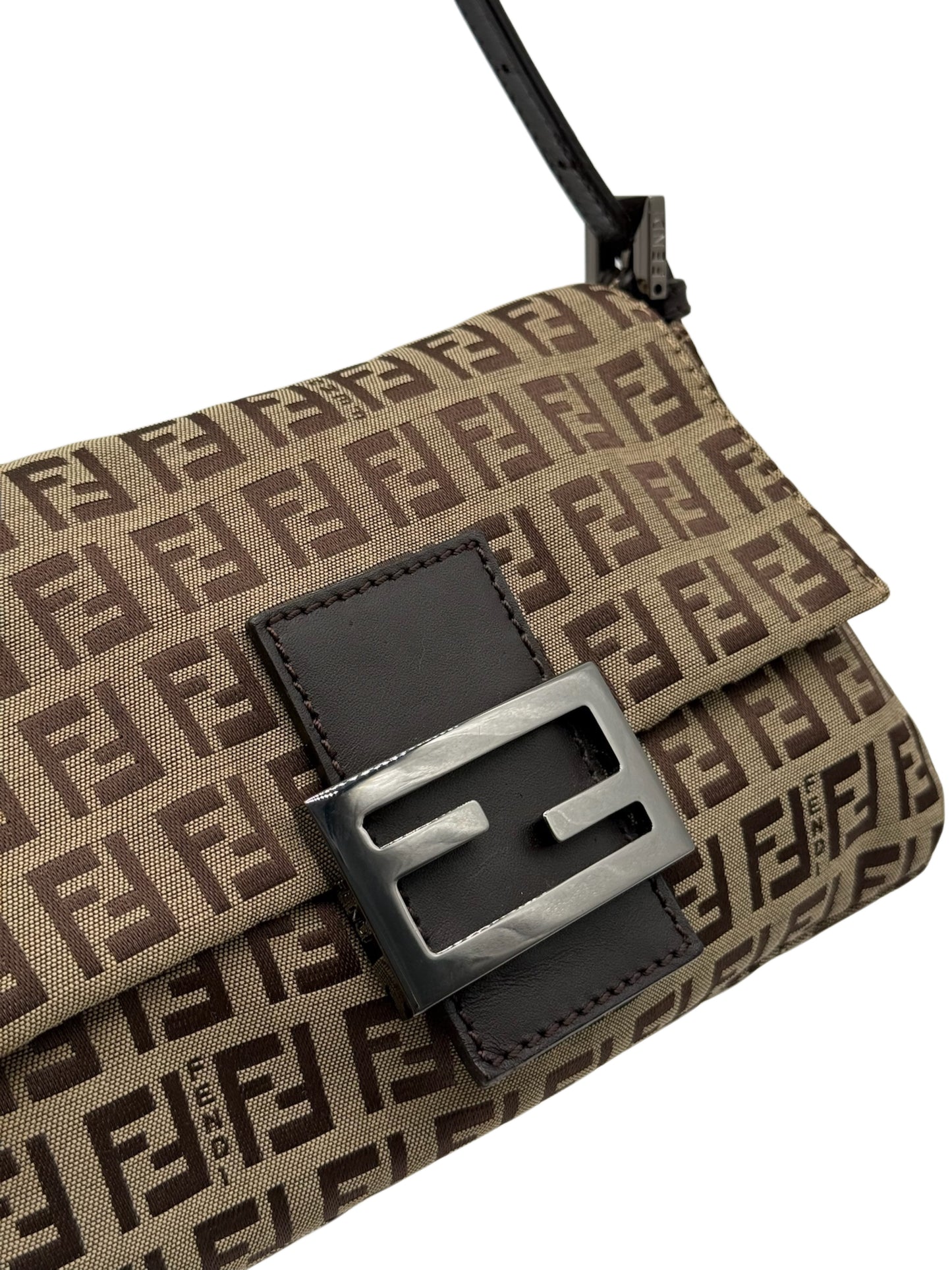 Fendi Vintage Light Brown Zucchino Zucca Monogram Mini Mamma Baguette Shoulder Bag
