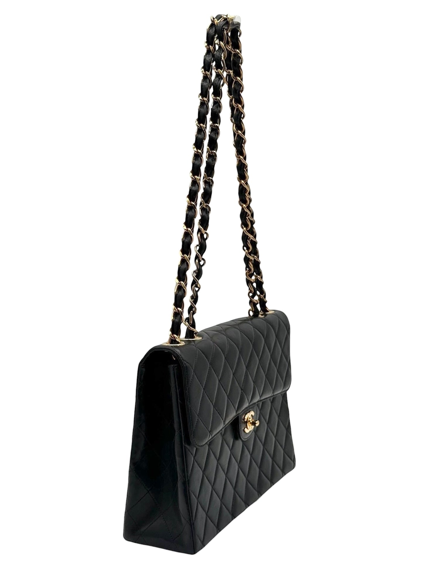 Chanel Vintage 00s Black Quilted Lambskin Maxi Flap Bag W 24K GPHW