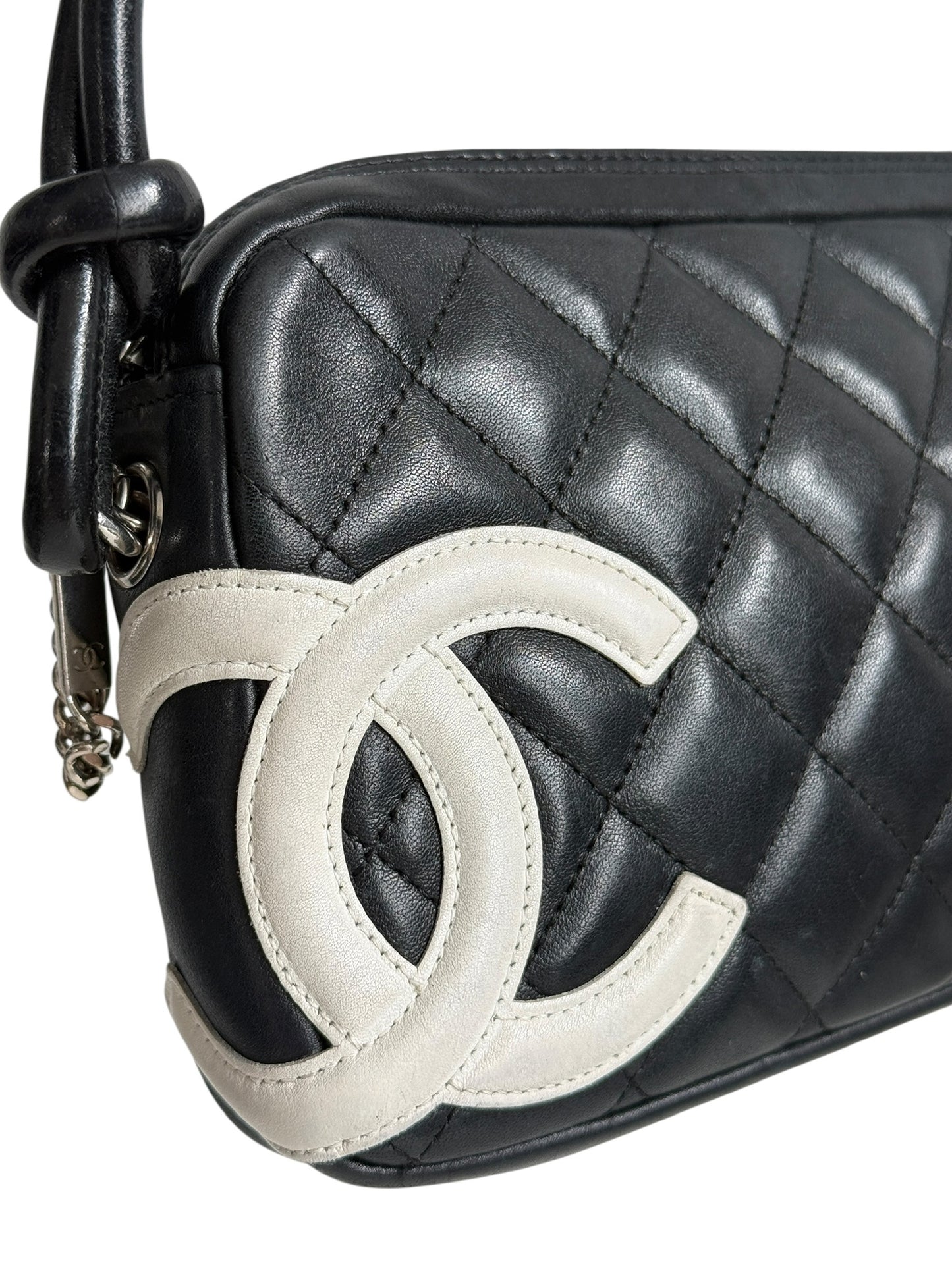 Chanel Vintage 00s Black & White Quilted Lambskin CC Cambon Pochette Shoulder Bag