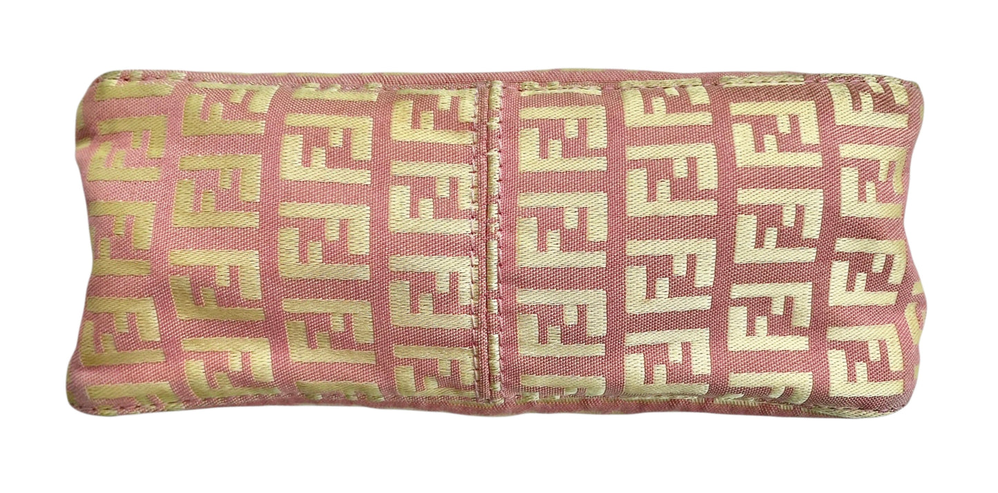 Fendi Vintage Pink & Yellow Zucchino Zucca Monogram Mini Cosmetic Top Handle Pochette Bag