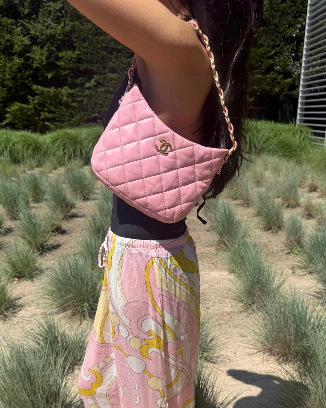 Chanel F/W 2022 Pink Quilted Lambksin CC Links Small Hobo Shoulder Bag