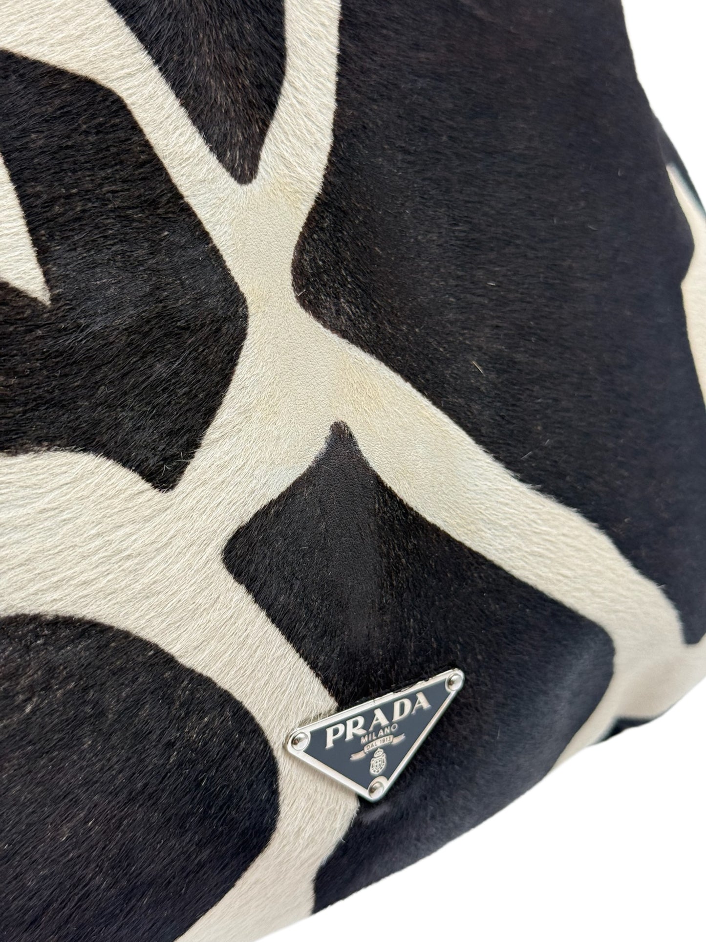 Prada Vintage Black & White Giraffe Print Pony Hair Hobo Shoulder Bag