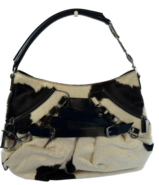 Dior by John Galliano 2004 Vintage Cow Print Pony Hair Large Ballerina Corset Bag