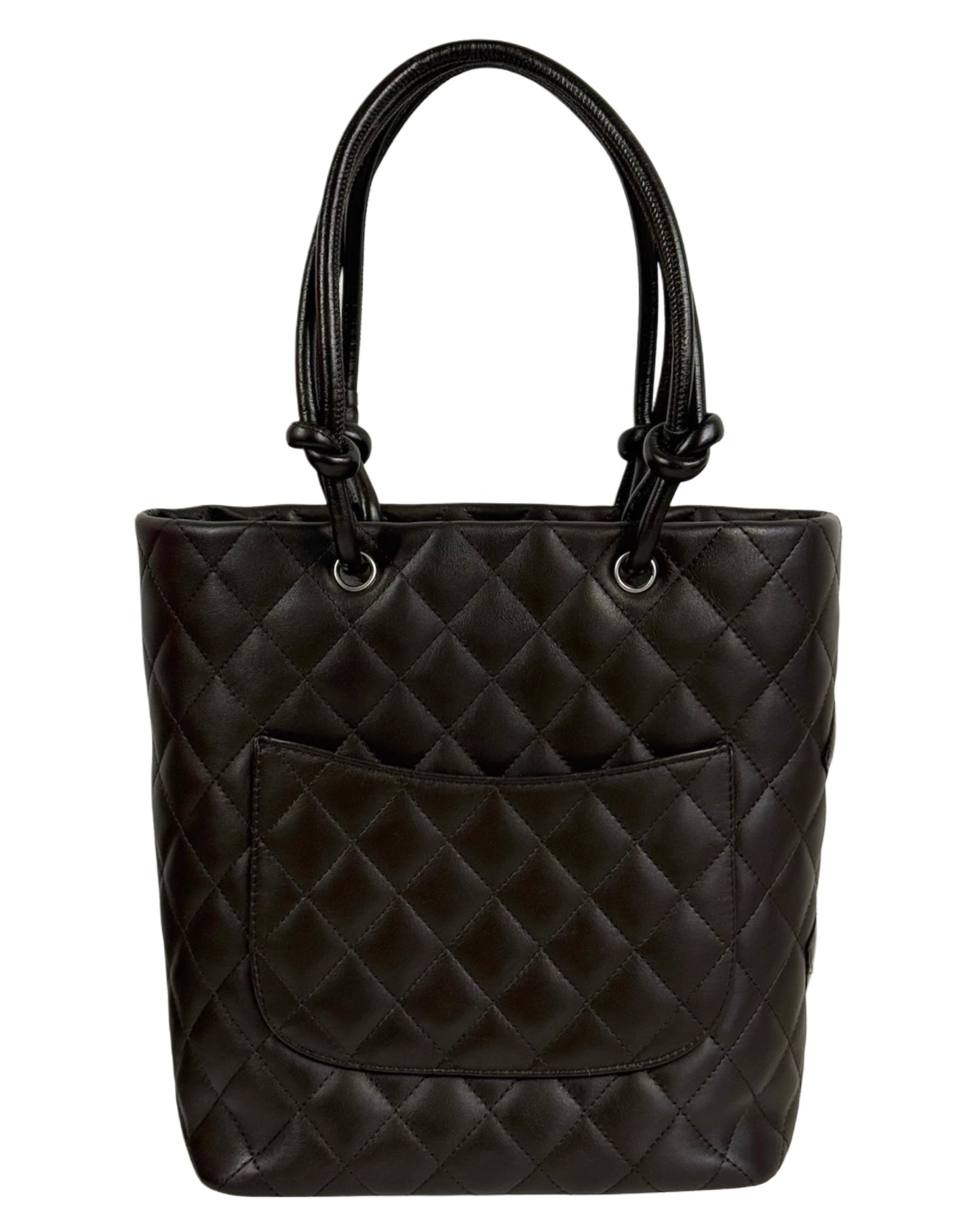Chanel Vintage 00s Dark Brown Quilted Lambskin Patent Leather CC Cambon Small Shoulder Tote Bag