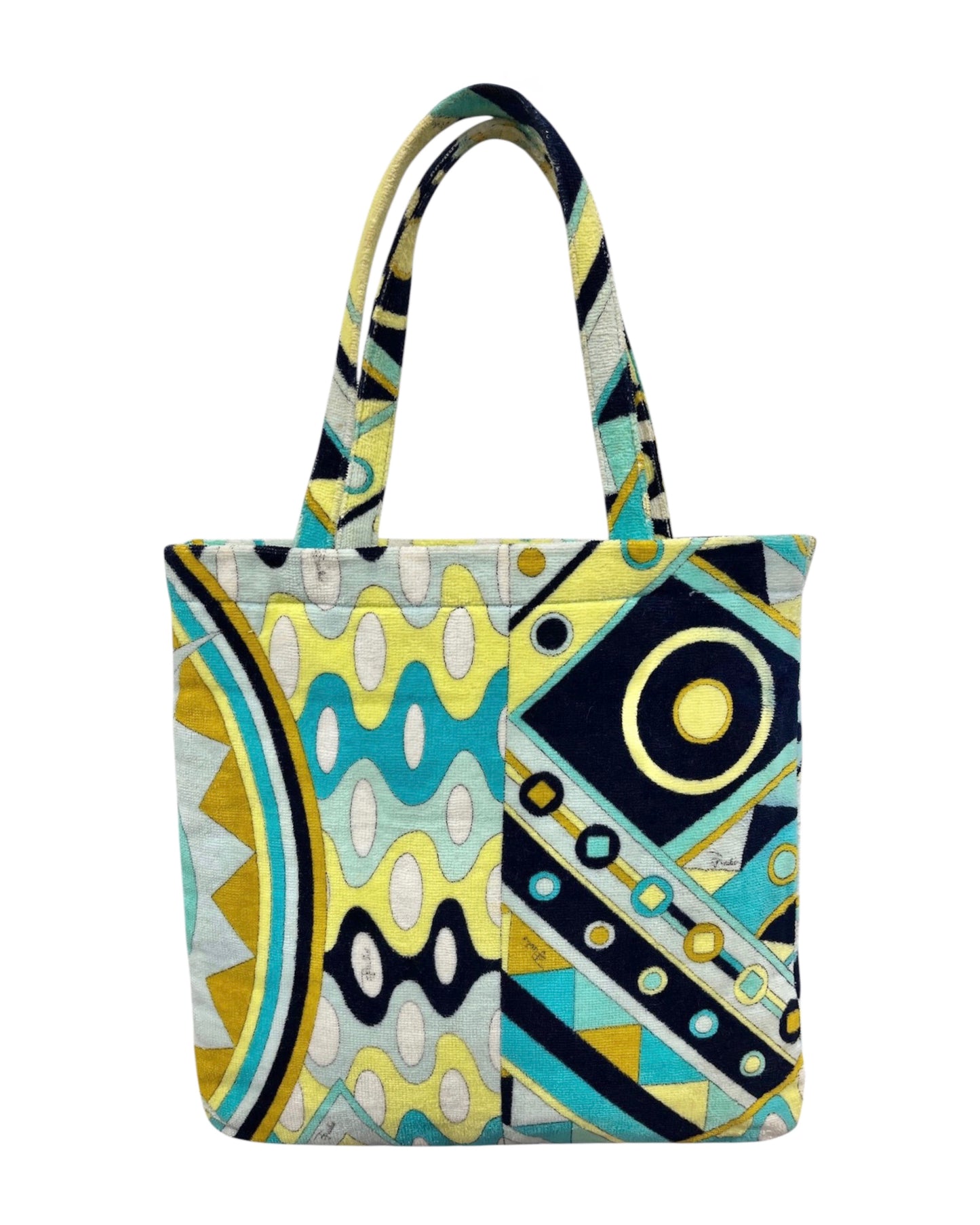Emilo Pucci Vintage Blue Yellow Terrycloth Medium Shoulder Tote Bag 