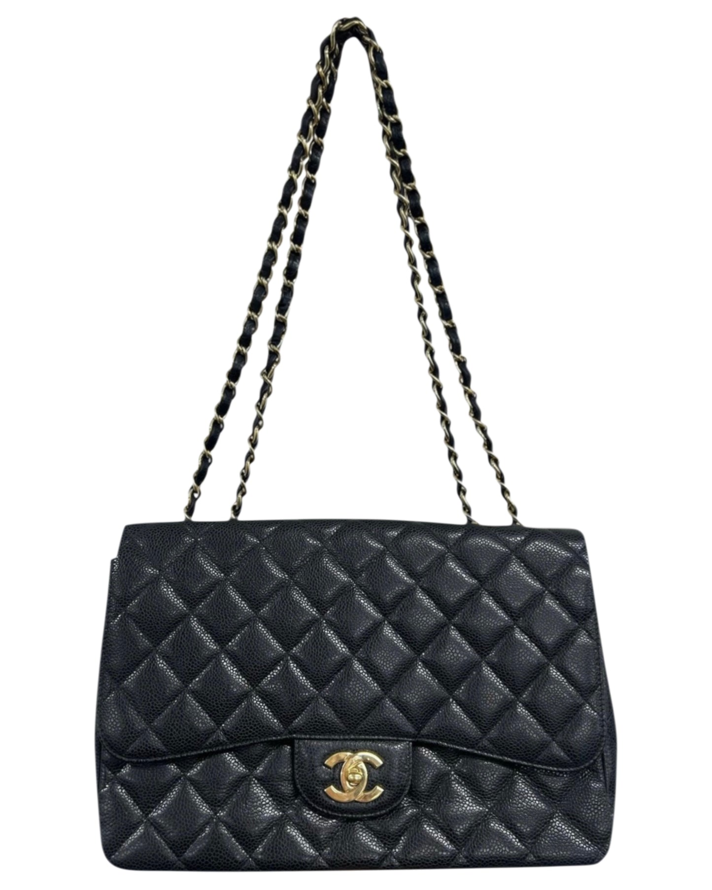 Chanel Black Quilted Caviar Jumbo Classic Single Flap Bag 