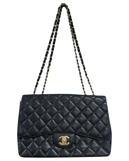 Chanel Black Quilted Caviar Jumbo Classic Single Flap Bag 