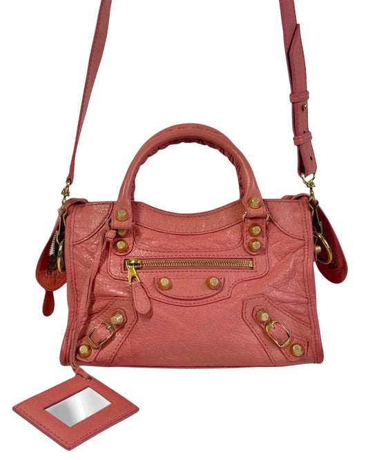 Balenciaga Vintage Salmon Pink Rose Azalee Agneau Leather Giant 12 Mini City Bag
