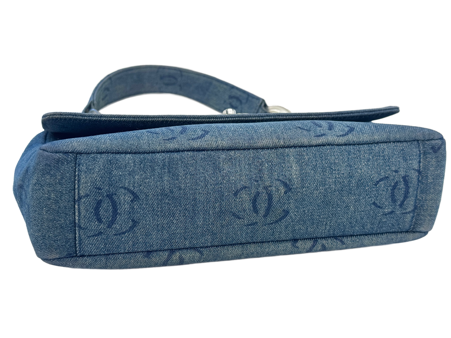 Chanel Vintage 00s Blue Denim CC Print Acrylic Chain Strap Single Flap Bag